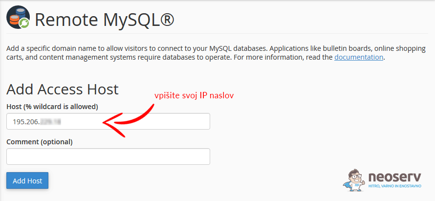cPanel - Remote MySQL - Dodajanje IP naslova