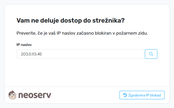 Moj NEOSERV - blokada IP naslova Moj NEOSERV - blokada IP naslova