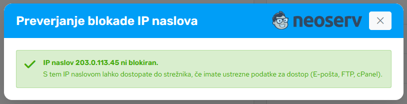 Moj NEOSERV - IP naslov ni blokiran Moj NEOSERV - IP naslov ni blokiran