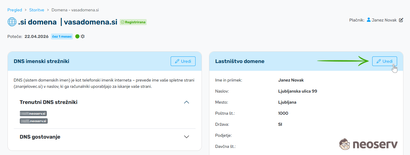 Moj NEOSERV - lastništvo domene Moj NEOSERV - lastništvo domene