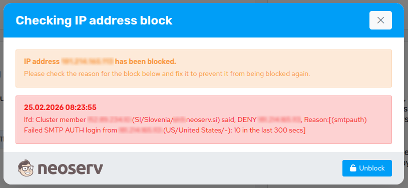My NEOSERV - IP Address Blocked My NEOSERV - IP Address Blocked