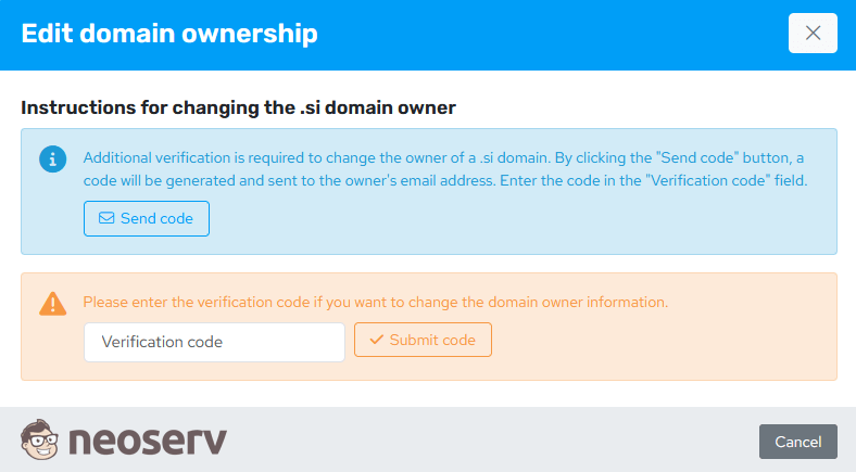 My NEOSERV - .si Domain Owner Change Verification My NEOSERV - .si Domain Owner Change Verification