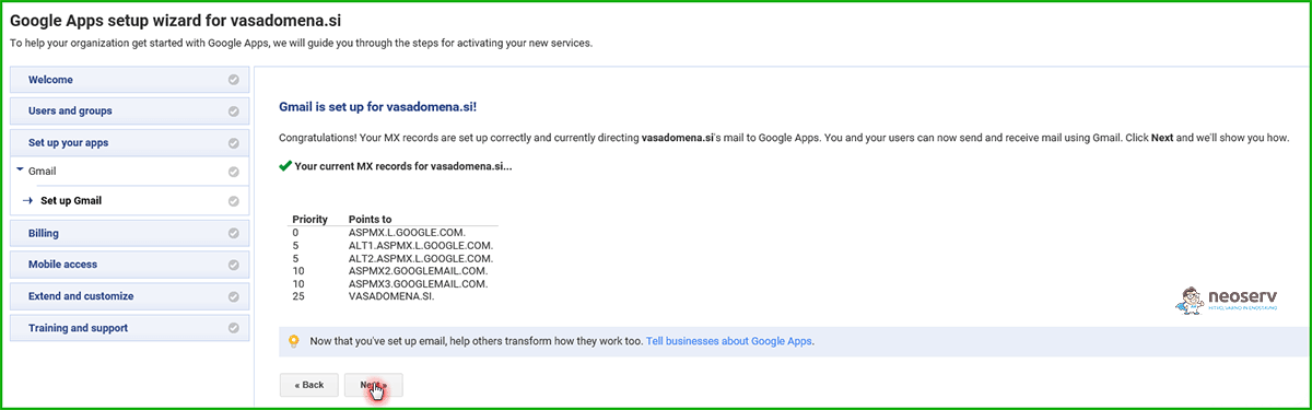 Google vam prikaže MX zapise