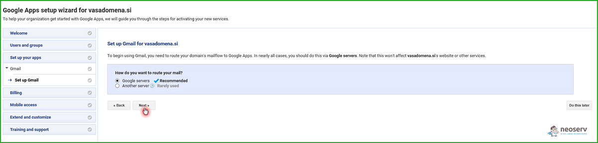 Izberete Gmail Googe Servers