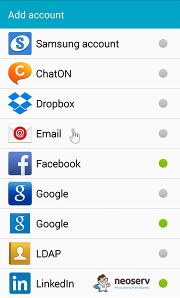 Android Mail - dodal nov e-poštni račun