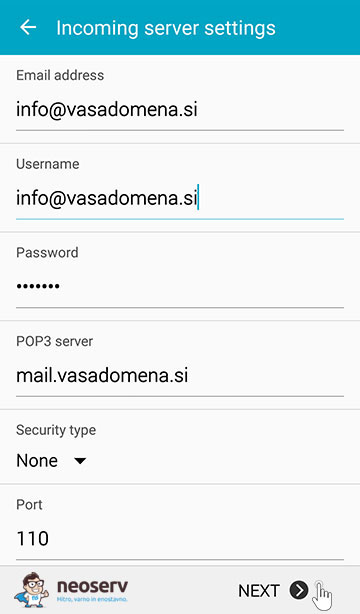 Android Mail - POP3 nastavitve brez SSL certifikata