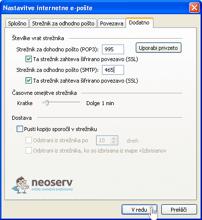 Outlook 2003 pop z ssl - nastevitve vrat (portov)