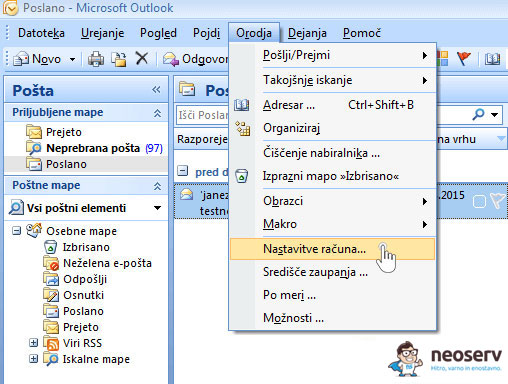 Outlook 2007 slo - dodajanje računa