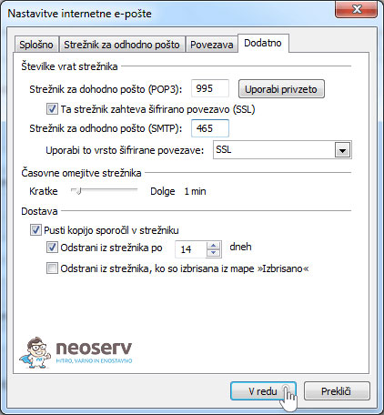 Outlook 2010 pop - ssl nastavitve vrat (portov)