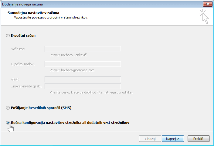 Outlook 2010 slo - ročna konfiguracija