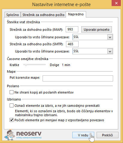 Outlook 2013 slo imap ssl porti
