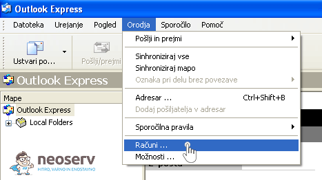 Outlook express - dodajanje email računa.