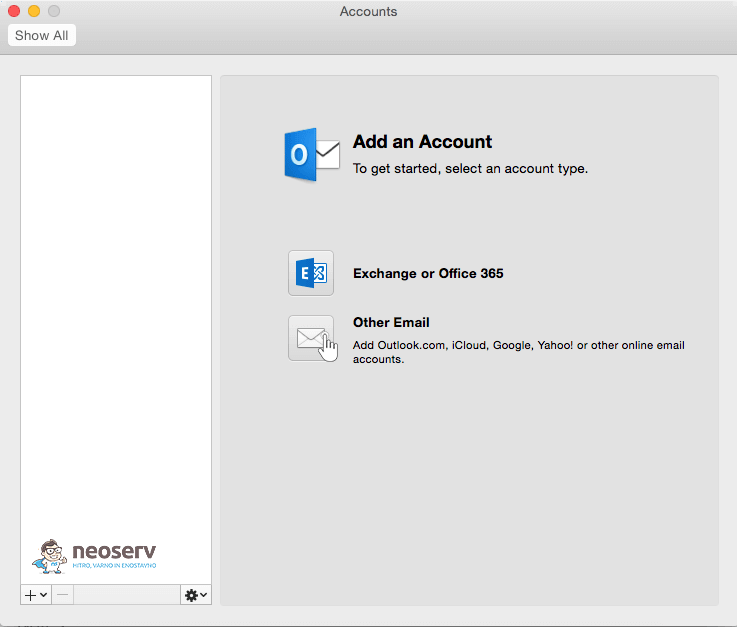 Outlook Mac 2015 - drugi e-mail računi