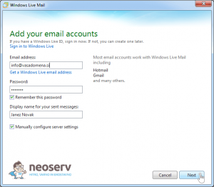 Windows live mail 2012 - nastavitve računa