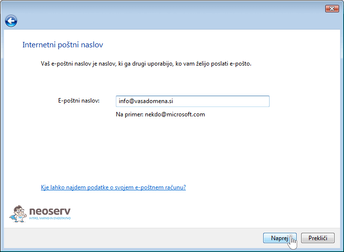 Windows mail 6 slo - dodaj e-mail