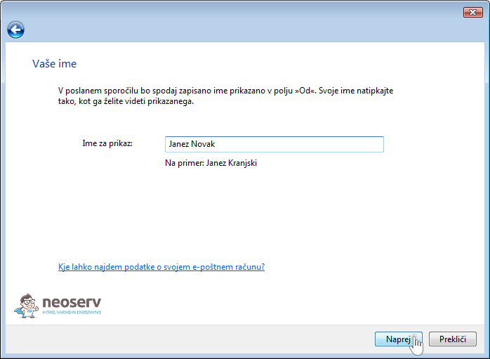 Windows mail 6 slo - ime in priimek