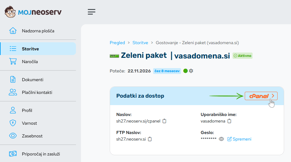 Moj NEOSERV - prijava v cPanel Moj NEOSERV - prijava v cPanel