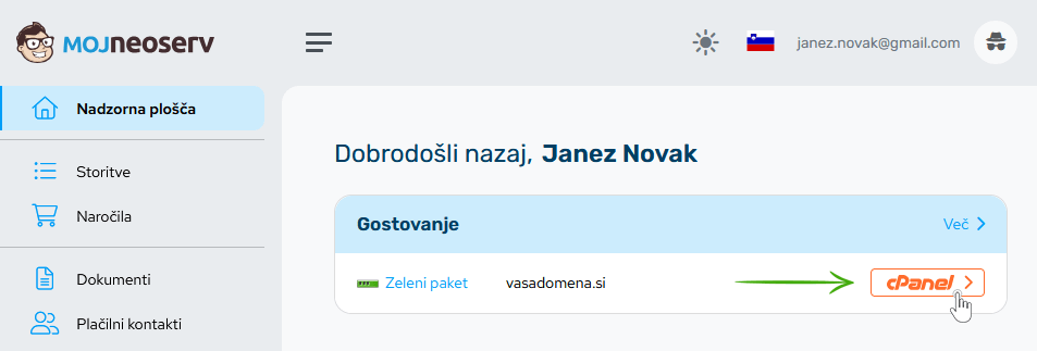 Moj NEOSERV - hitra prijava v cPanel Moj NEOSERV - hitra prijava v cPanel