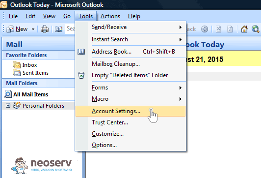 Outlook 2007 - nastavitve računa