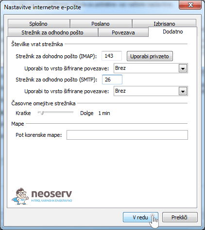 Outlook 2010 slo imap no ssl - nastavitve portov (vrat)