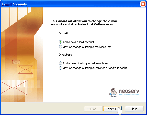 Outlook 2003 (ang) - dodaj račun