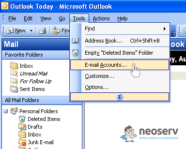 Outlook 2003 - dodaj e-mail račun