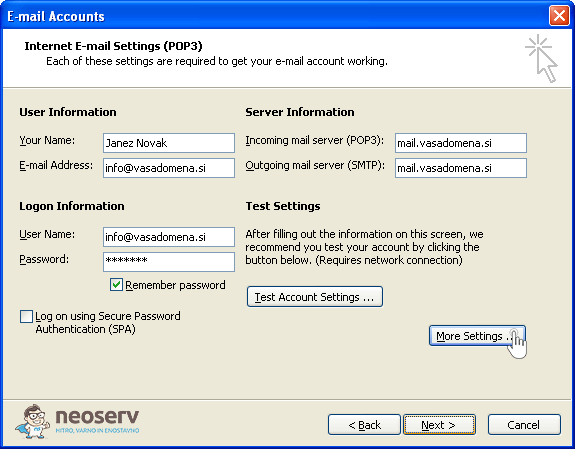 Outlook 2003 - dodatne nastavitve