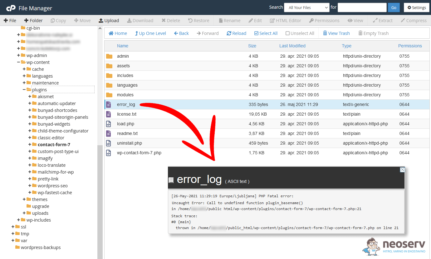 Prikaz error_log datoteke