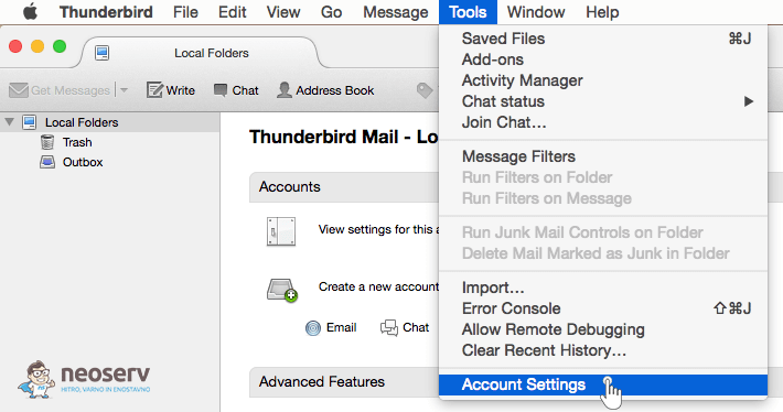 Mozilla Thunderbird Mac Ang - nastavitve računa