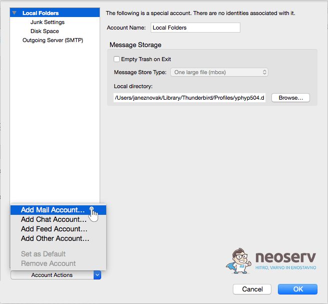 Thunderbird for Mac EN - dodaj e-poštni račun