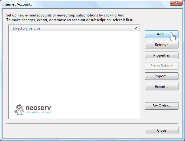 Windows Mail 6 en - dodaj račun