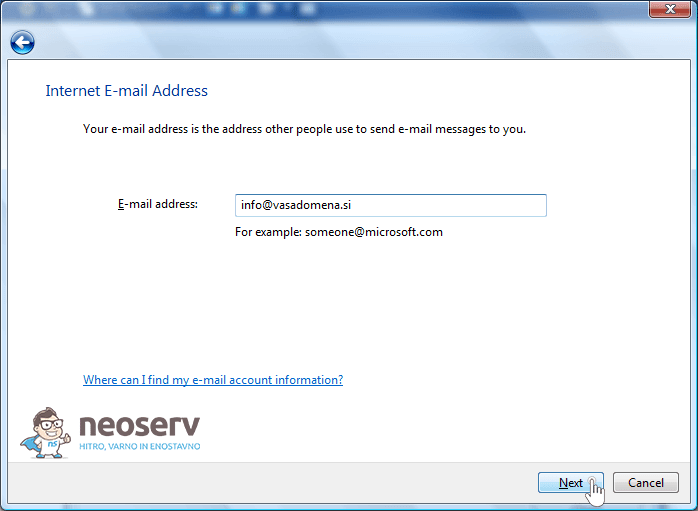 Windows Mail 6 en - e-poštni naslov