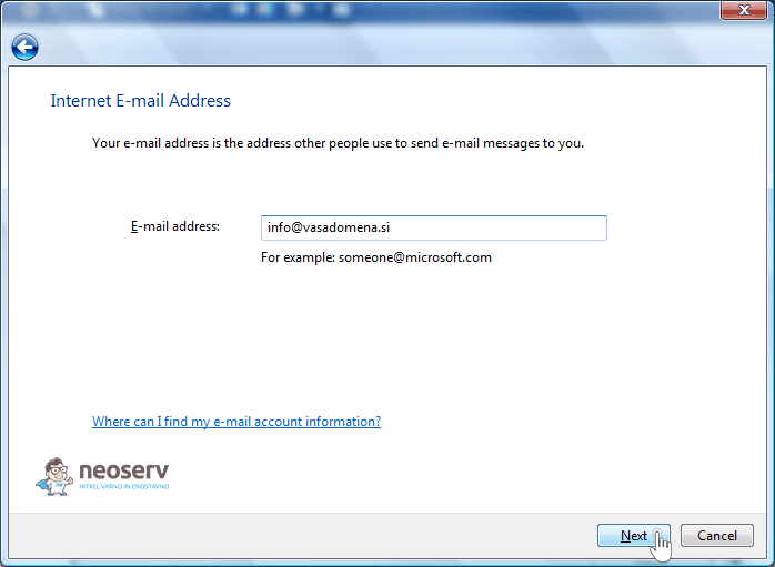 Windows Mail 6 en - e-pošti naslov