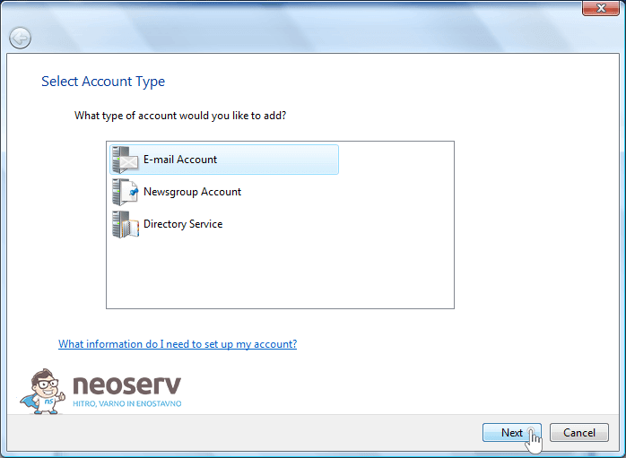Windows Mail 6 en - dodaj e-mail račun