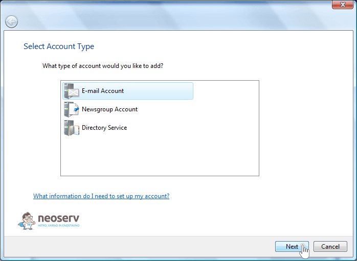 Windows Mail 6 en - dodaj e-mail račun