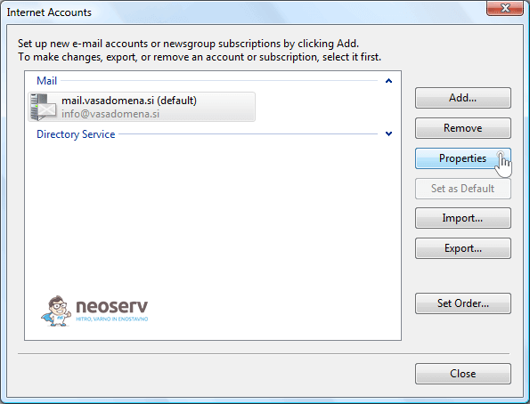 Windows Mail 6 en - nastavitve