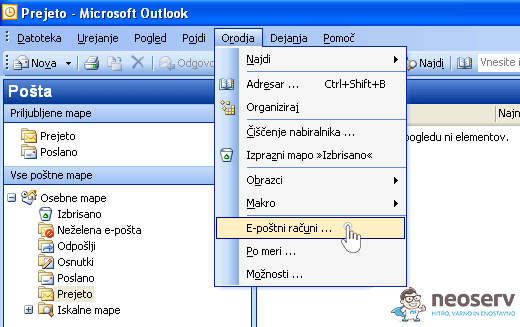 Outlook 2003 - dodajanje računa
