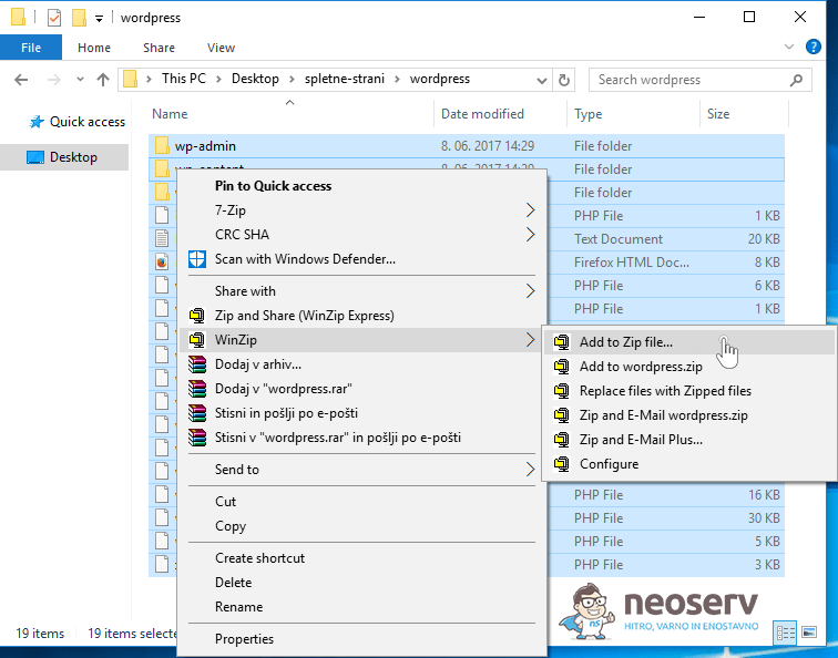 Stiskanje datotek WinZip (1. korak)