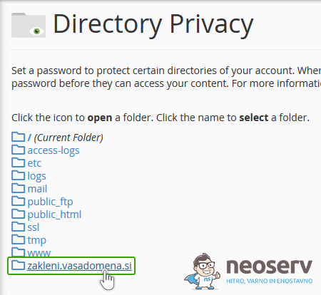 Directory Privacy - Izberi mapo