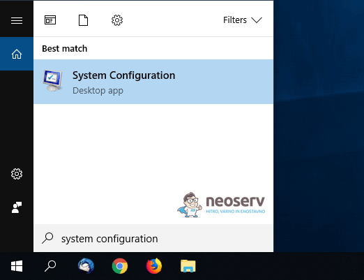 Windows iskalna vrstica - System Configuration