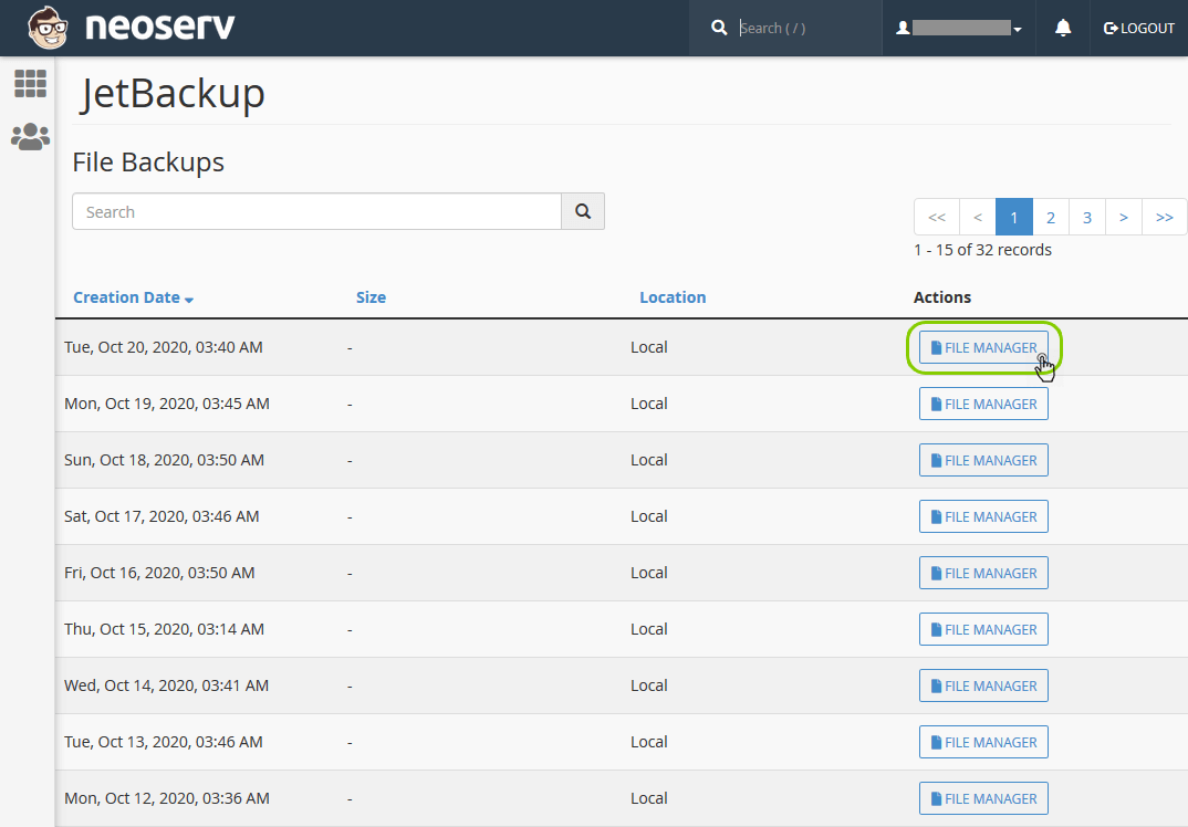 JetBackup - File Backups - FILE MANAGER