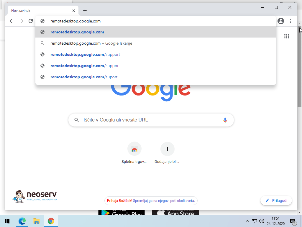 Obisk strani Chrome Remote Desktop