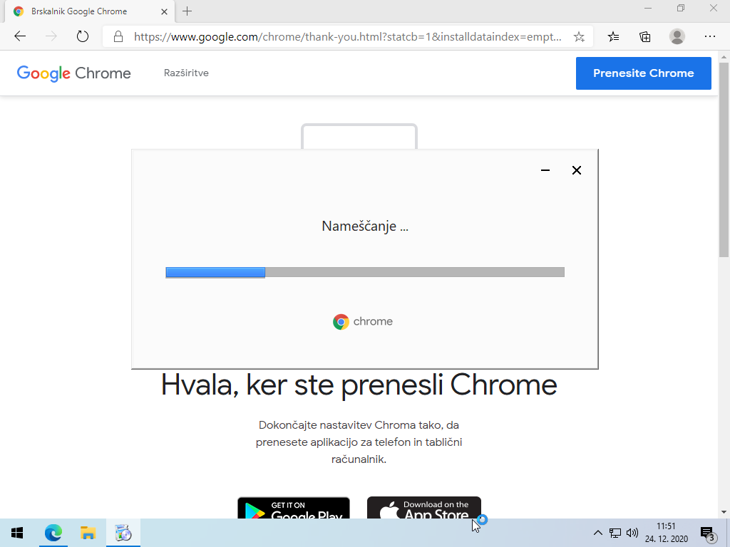 Nameščanje brskalnika Google Chrome