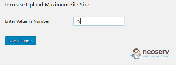 Maksimalna velikost datoteke - uporaba vtičnika