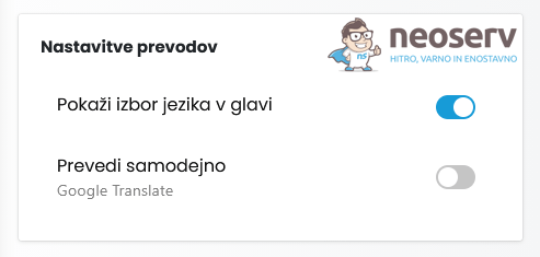 NEOSERV STUDIO - Prevodi - Nastavitve prevodov NEOSERV STUDIO - Prevodi - Nastavitve prevodov