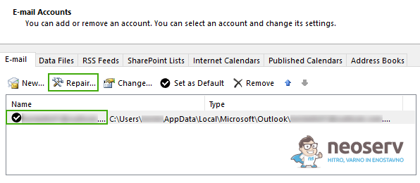 Outlook - Account Settings - E-mail - Repair Outlook - Account Settings - E-mail - Repair